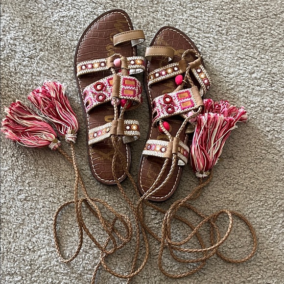 Sam Edelman Women's Gretchen Gladiator Boho Sandal, Golden Caramel/Pink Size 10 - Picture 4 of 5